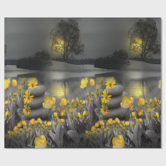 Grijze en gele tulpen met zonsondergang cadeaupapier (Vlak)