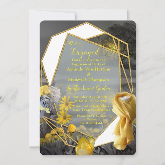 Grijze en gele tulpen met zonsondergang kaart (Voorkant)