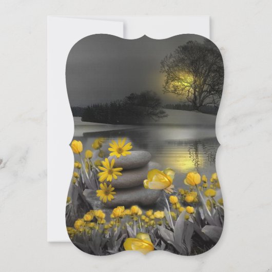 Grijze en gele tulpen met zonsondergang kaart (Achterkant)