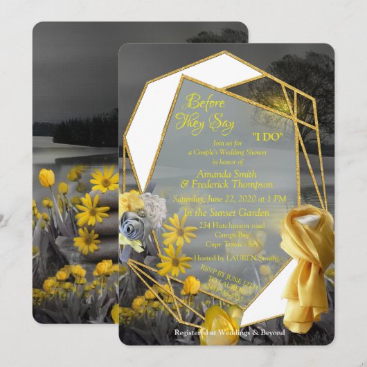 Grijze en gele tulpen met zonsondergang kaart (Voorkant / Achterkant)