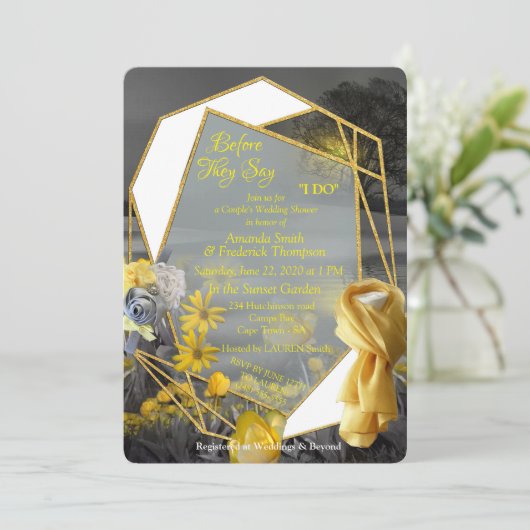 Grijze en gele tulpen met zonsondergang kaart (Staand voorkant)