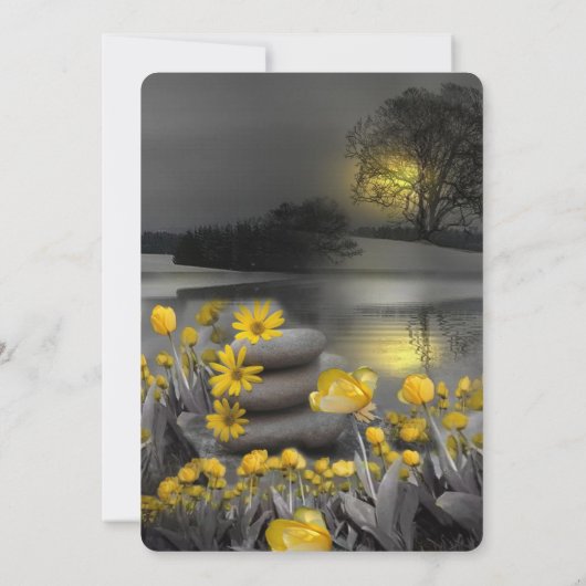 Grijze en gele tulpen met zonsondergang kaart (Achterkant)