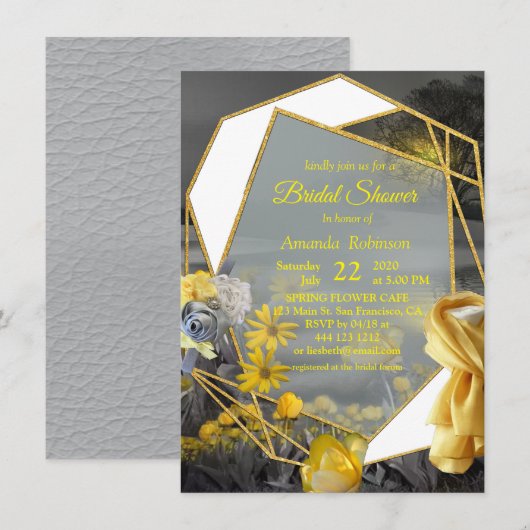 Grijze en gele tulpen met zonsondergang kaart (Voorkant / Achterkant)