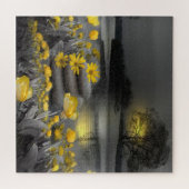 Grijze en gele tulpen met zonsondergang legpuzzel (Horizontaal)