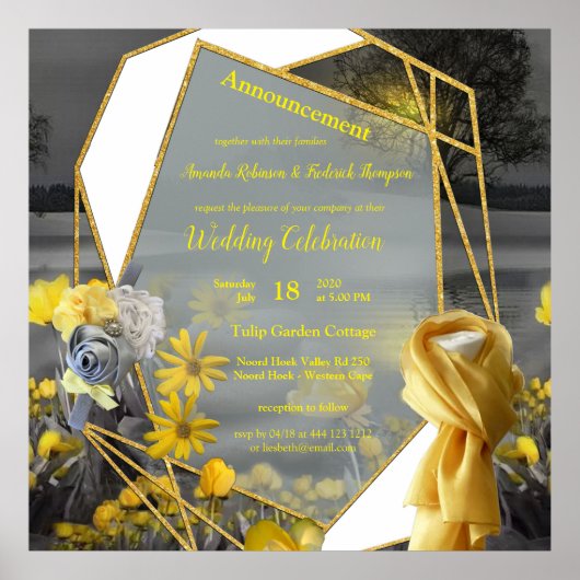 Grijze en gele tulpen met zonsondergang poster (Voorkant)