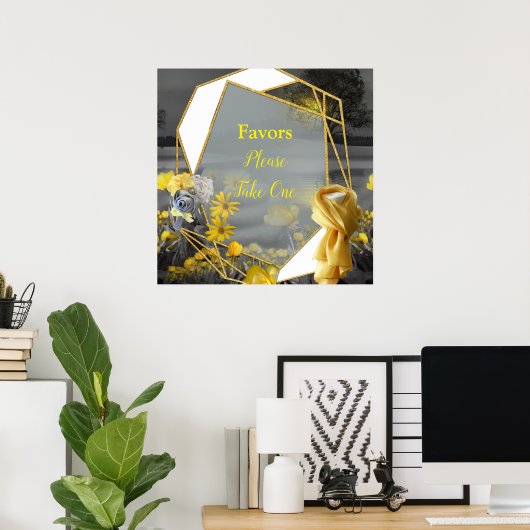 Grijze en gele tulpen met zonsondergang poster (Thuiskantoor)