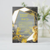 Grijze en gele tulpen met zonsondergang RSVP kaartje (Staand voorkant)