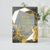 Grijze en gele tulpen met zonsondergang RSVP kaartje (Staand voorkant)