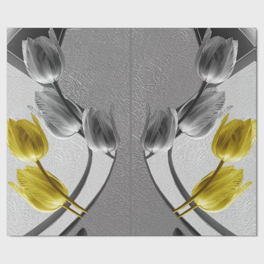 Grijze en gele tulpenbloem 2021 kleuren cadeaupapier (Zoom)