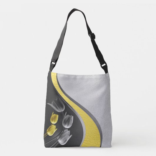 Grijze en gele tulpenbloem 2021 kleuren crossbody tas (Achterkant)