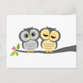 Grijze en Gele Uilen Bruiloft Uitnodiging Briefkaart (Voorkant)