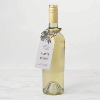 Grijze en gele Waterverf Floral Modern Wedding Flessenhanger