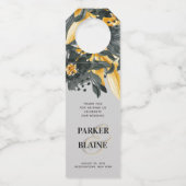 Grijze en gele Waterverf Floral Modern Wedding Flessenhanger (Voorkant)