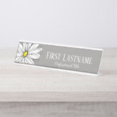 Grijze en gele Whimsical Daisy Custom Text Bureau Naambordje (Voorkant)