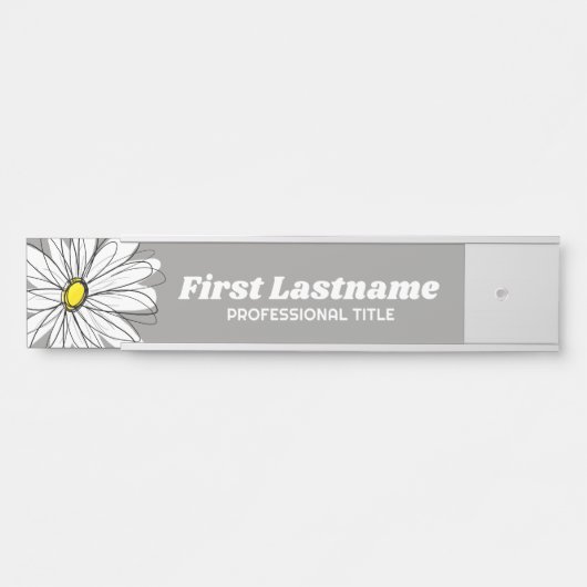 Grijze en gele Whimsical Daisy Custom Text Deurbordje (Voorkant)