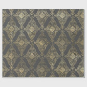 Grijze en gouden  Damask Cadeaupapier (Vlak)