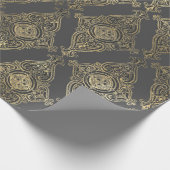 Grijze en gouden  Damask Cadeaupapier (Hoek)