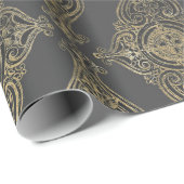 Grijze en gouden  Damask Cadeaupapier (Rol Hoek)