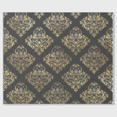 Grijze en gouden  Damask Cadeaupapier (Vlak)