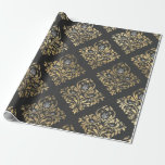 Grijze en gouden  Damask Cadeaupapier<br><div class="desc">Grijze en goudparis  vouw papier.</div>