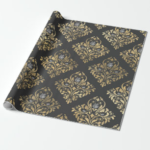 Grijze en gouden  Damask Cadeaupapier