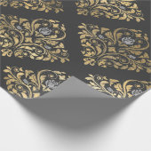 Grijze en gouden  Damask Cadeaupapier (Hoek)