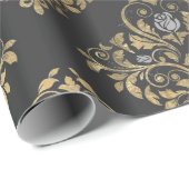 Grijze en gouden  Damask Cadeaupapier (Rol Hoek)
