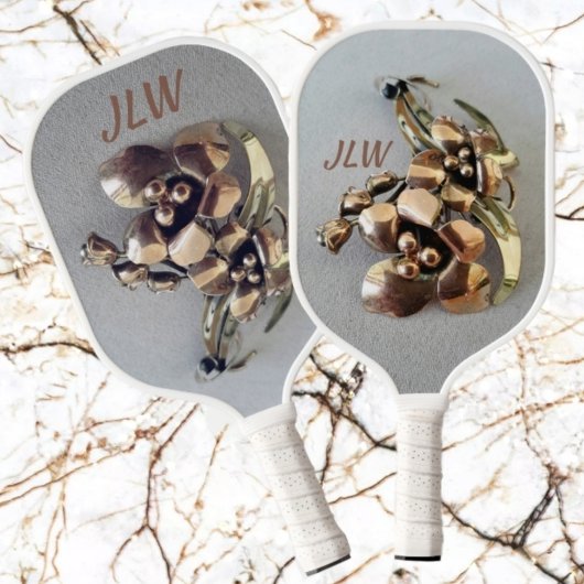 Grijze en gouden metalen Lily White Pickleball Paddle