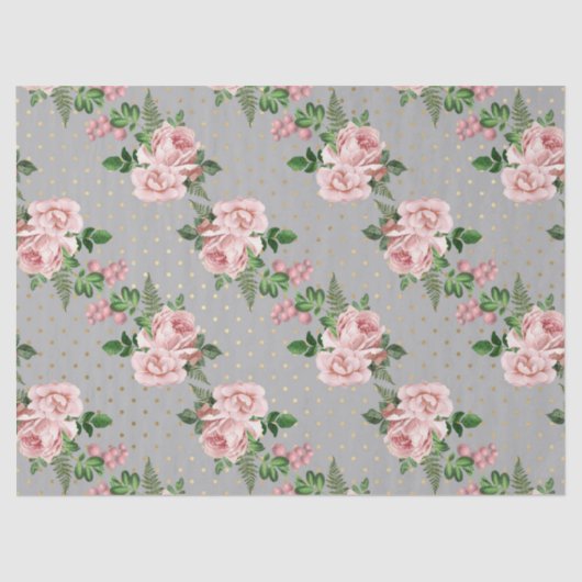 Grijze en goudkleurige poka-punten met roze roze o tissuepapier (Voorkant)