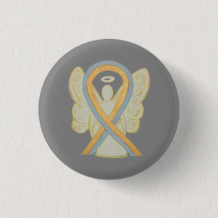 Grijze en goudkleurige ribbon Custom Angel Pins Ronde Button 3,2 Cm