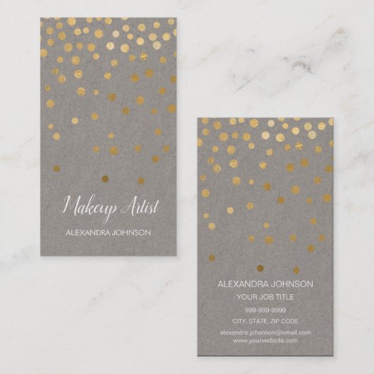 Grijze en goudlegant Confetti Makeup kunstenaar Visitekaartje (Voorkant / Achterkant)