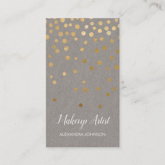 Grijze en goudlegant Confetti Makeup kunstenaar Visitekaartje (Voorkant)
