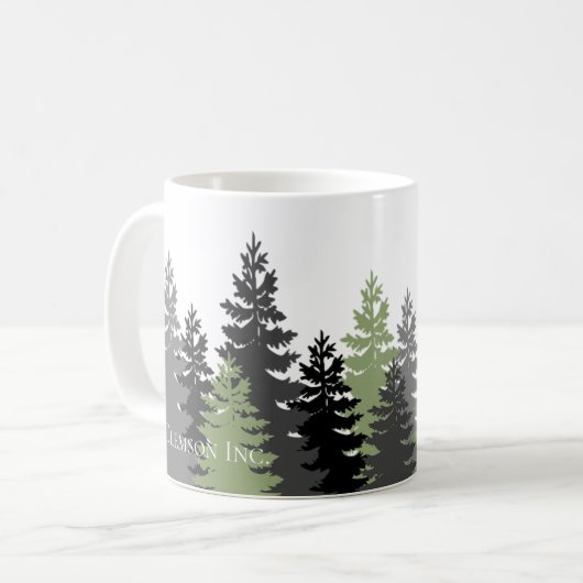 Grijze en groene Evergreen Trees Elegant en Rustic Koffiemok (Voorkant links)