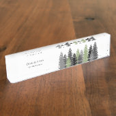 Grijze en groene Evergreen Trees Elegant en Rustic Naambordje (Zijkant)