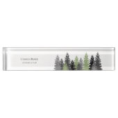 Grijze en groene Evergreen Trees Elegant en Rustic Naambordje (Voorkant)