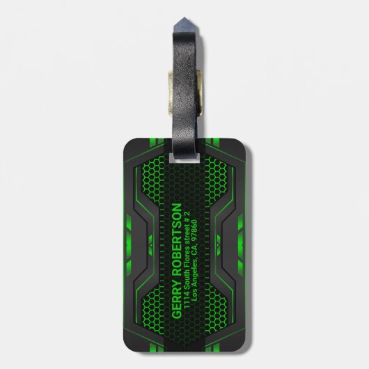 Grijze en groene futuristische gaming achtergrond bagagelabel (Achterkant verticaal)