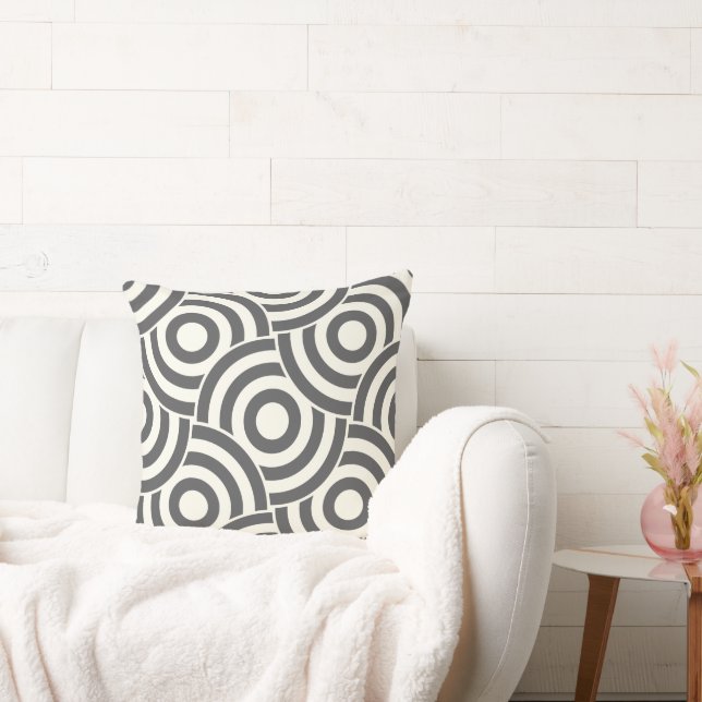 Grijze en ivory Circle Design PillowModern Kussen (Bank)