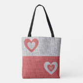 Grijze en koraalrode harten tote bag (Achterkant)
