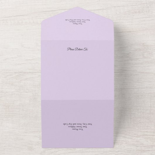 Grijze en Lavendel Rozen met QR Code All In One Uitnodiging (Buitenkant)