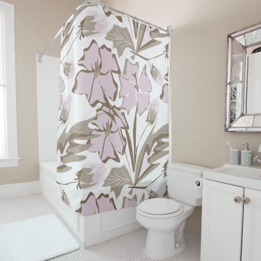 Grijze en lila bloemen. douchegordijn (In situ)