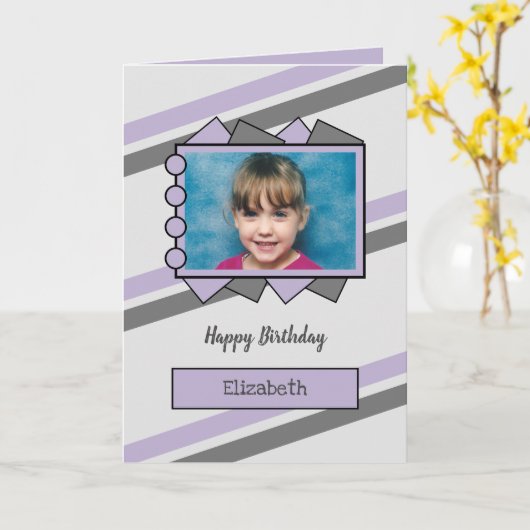 Grijze en lila foto- en naamsbekendheid kaart (Gele Bloem)