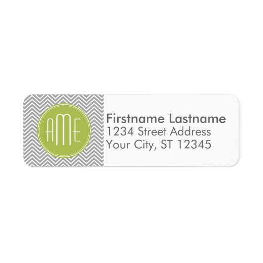 Grijze en Limoen Chevrons met aangepast monogram Etiket (Voorkant)