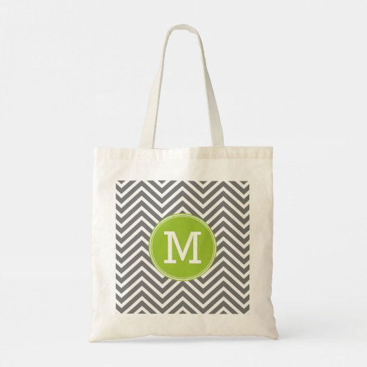 Grijze en Limoen Chevrons met aangepast monogram Tote Bag (Achterkant)