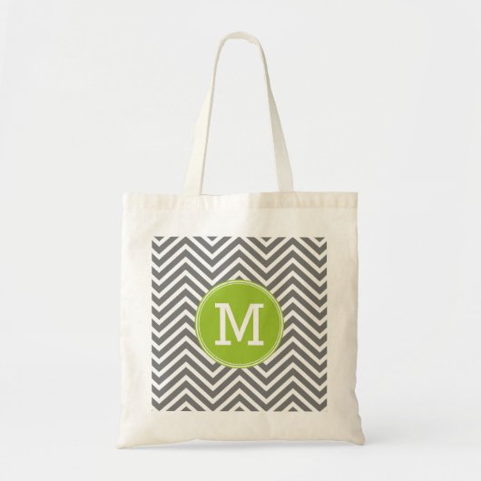 Grijze en Limoen Chevrons met aangepast monogram Tote Bag (Voorkant)