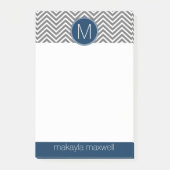 Grijze en marineblauwe Chevrons met enkel monogram Post-it® Notes (Voorkant)