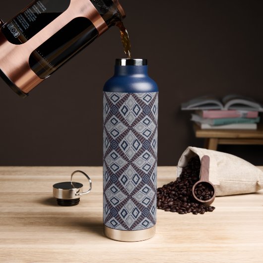 Grijze en Navy Blue Mud Cloth Geïnspireerd Waterfles (Koffie)