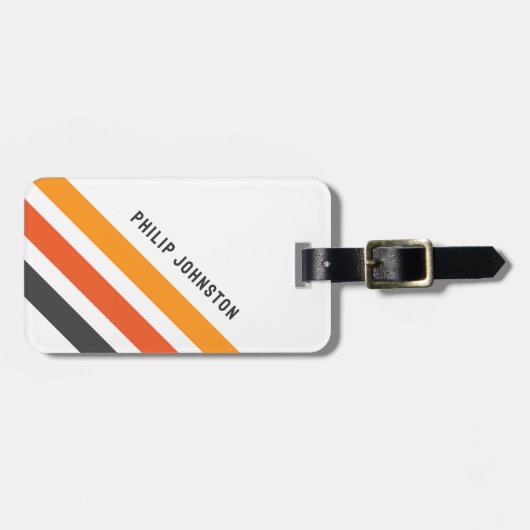 Grijze en oranje diagonaalretroraffels wit bagagelabel (Voorkant horizontaal)