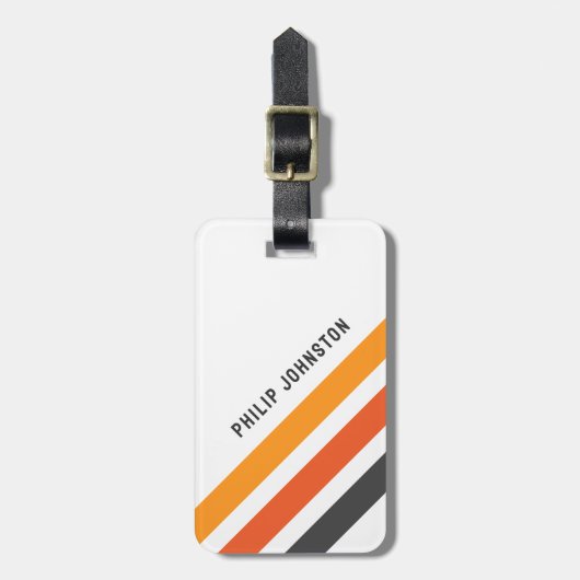 Grijze en oranje diagonaalretroraffels wit bagagelabel (Voorkant verticaal)