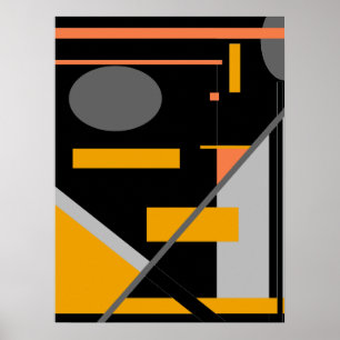 Grijze en Oranje geometrische vormen op zwart moti Poster