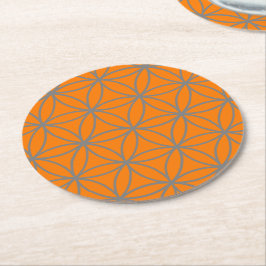 Grijze en Oranje grafische Lotus Flower Design Ronde Kartonnen Onderzetter